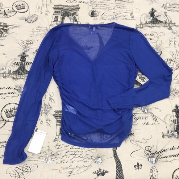 Ten Sixty Sherman Mesh Solid Print Ruched Top - Picture 6 of 7